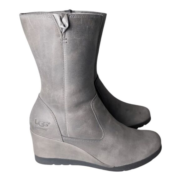 UGG Joely Charcoal Leather Wedge Boot Size 6 - Picture 2 of 8